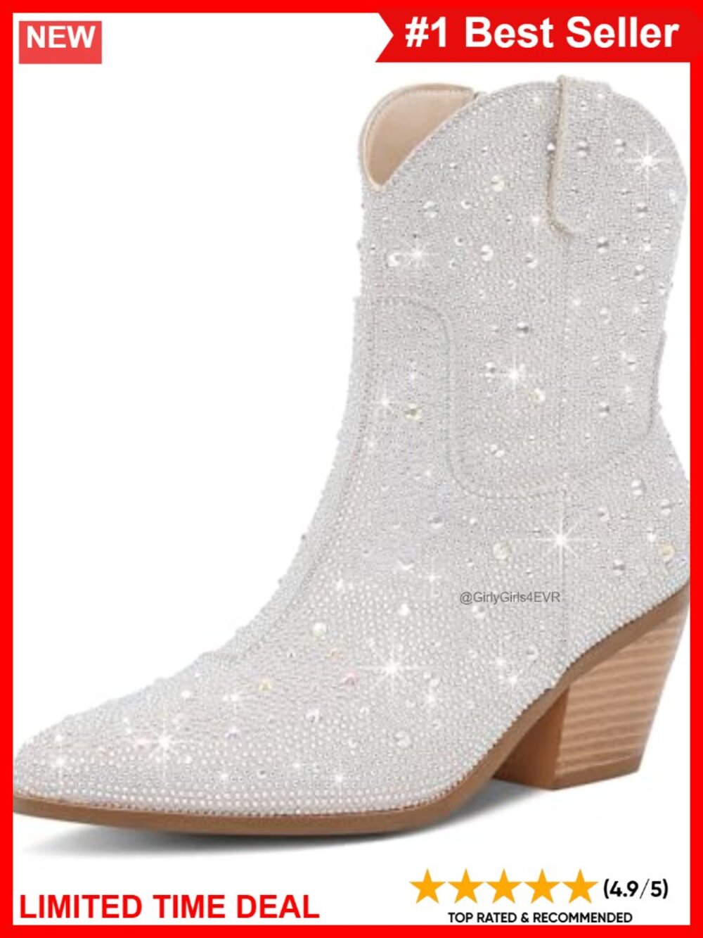 Rhinestone Cowboy Ankle Boots Polyurethane Faux Leather Block Heel Western